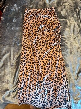 Leopard Print Satin Maxi Skirt in Tan and Black